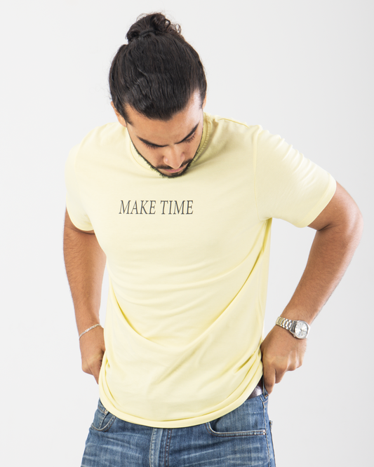 Make Time Yellow Printed Basic T-shirt