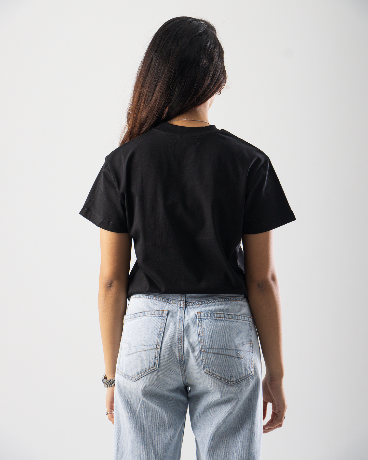 Relaxed Fit Black Short Sleeve T-shirt For Her